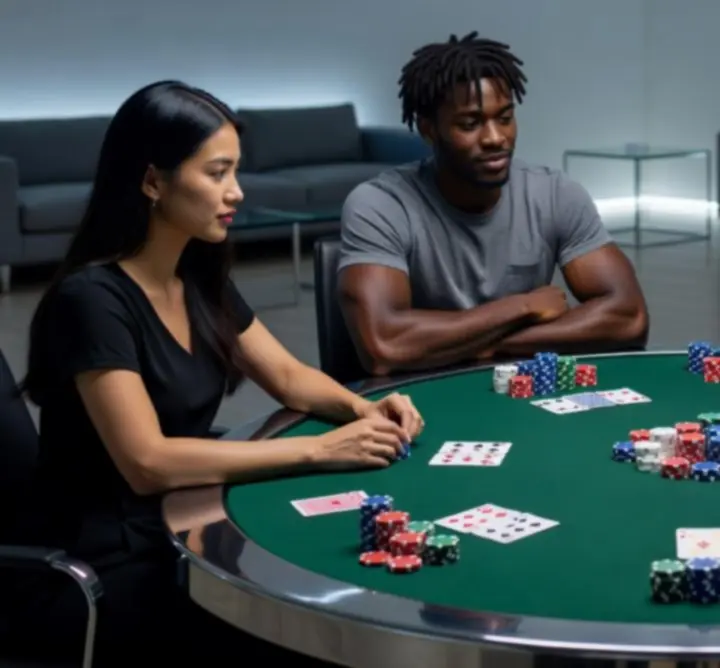 Pokerasztal és zsetonok egy élő, offline pokeresten